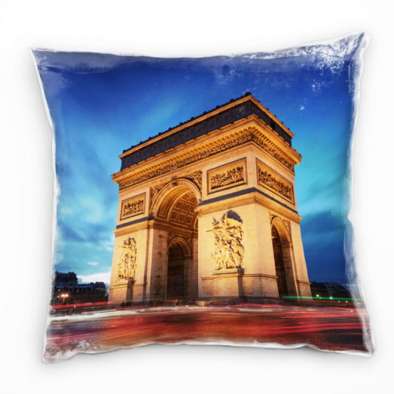 City, rot, blau, braun, Arc de Triomphe, Paris, Nacht Deko Kissen 40x40cm für Couch Sofa Lounge Zier