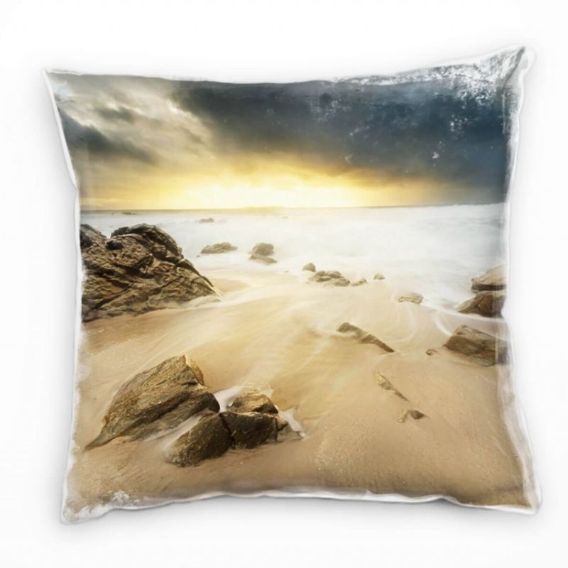 Strand und Meer, braun, grau, weiß, Brandung, Sonnenuntergang Deko Kissen 40x40cm für Couch Sofa Lou