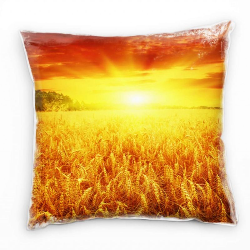 Landschaften, Feld, orange, gelb, grün, Sonne Deko Kissen 40x40cm für Couch Sofa Lounge Zierkissen