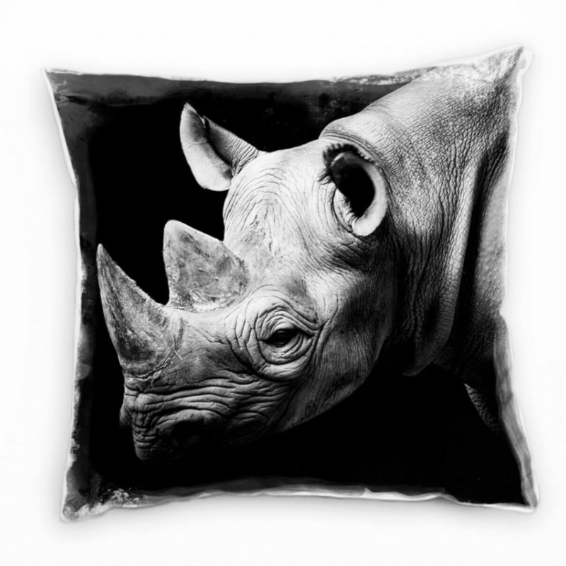 Tiere, grau, schwarz, Nashorn, Nahaufnahme Deko Kissen 40x40cm für Couch Sofa Lounge Zierkissen