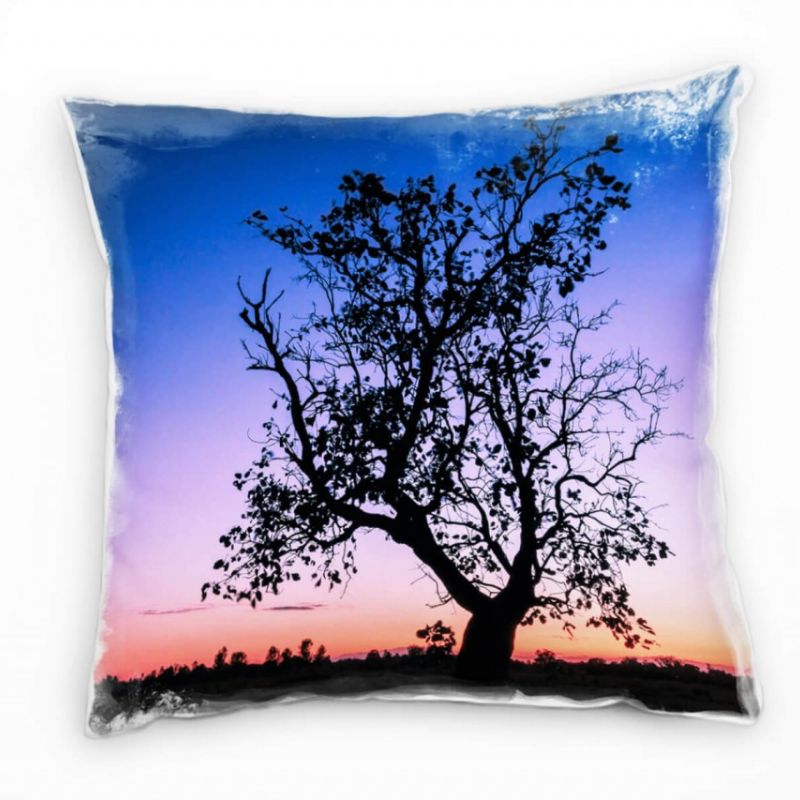 Natur, Sonnenuntergang, Baum, blau, orange Deko Kissen 40x40cm für Couch Sofa Lounge Zierkissen