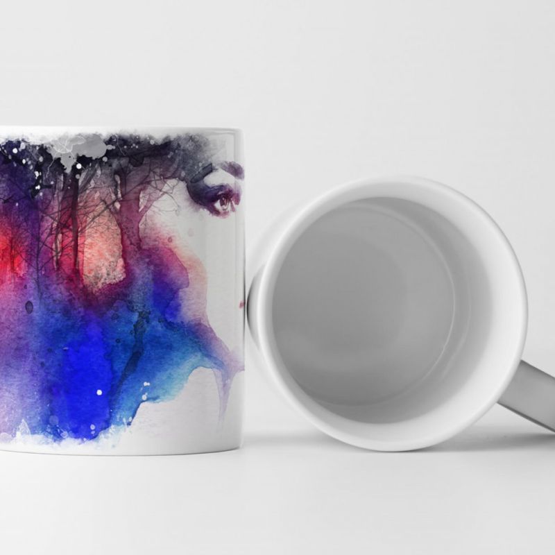 Tasse Geschenk Illustration mit Wasserfarben – Frauengesicht