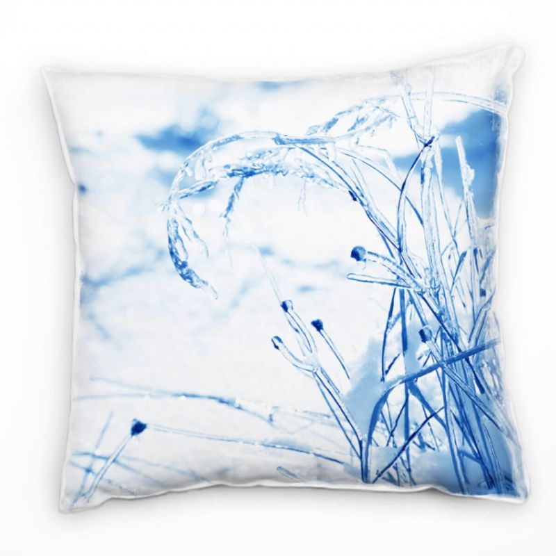 Winter, gefrorenes Gras, Schnee, blau, weiß Deko Kissen 40x40cm für Couch Sofa Lounge Zierkissen