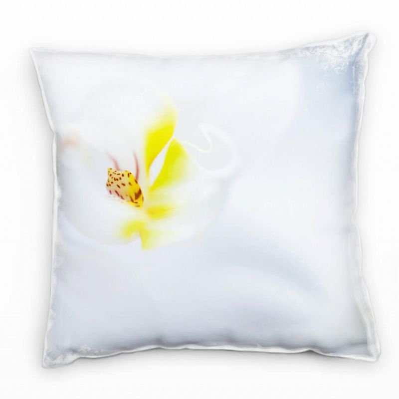 Macro, Blumen, Orchidee, weiß, gelb Deko Kissen 40x40cm für Couch Sofa Lounge Zierkissen