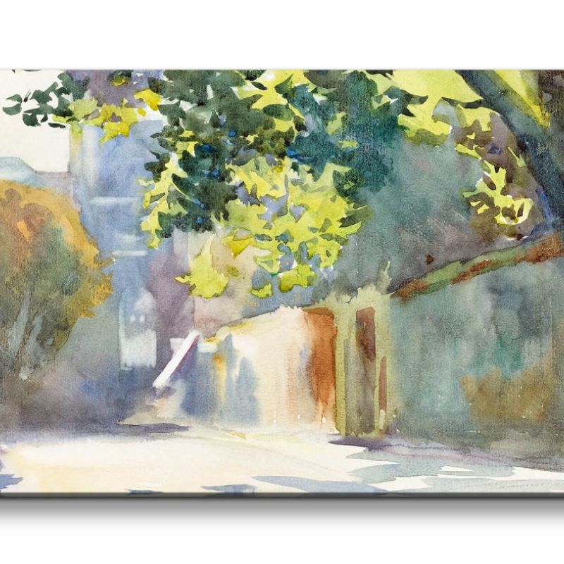 Remaster 120x60cm John Singer Altmeister Weltberühmt zeitlose Kunst Sunlit Wall Under a Tree