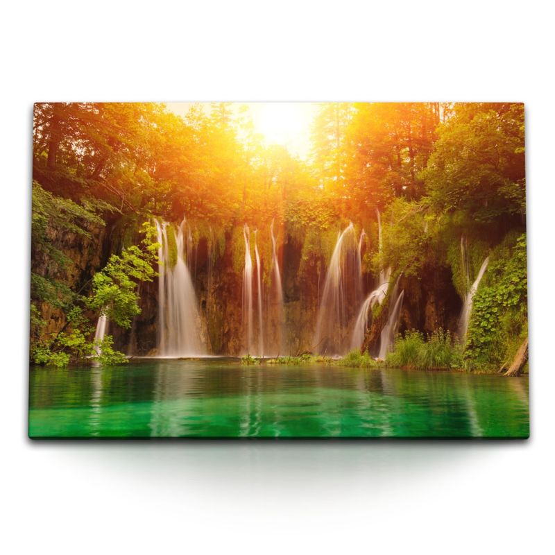 120x80cm Wandbild auf Leinwand Thailand Wasserfall Dschungel Tropisch Sonnenschein