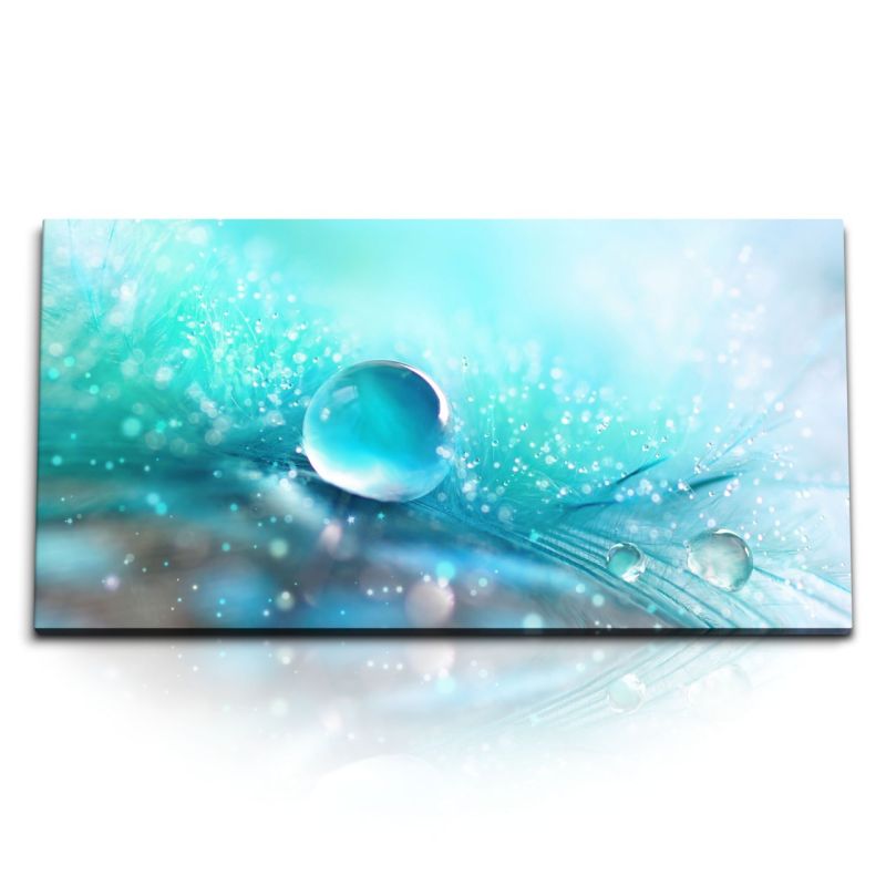 Kunstdruck Bilder 120x60cm Nahaufnahme Wassertropfen Blau Hellblau Fotokunst