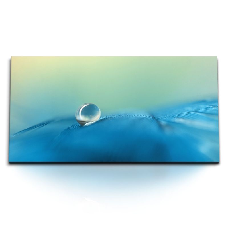 Kunstdruck Bilder 120x60cm Wassertropfen Makrofotografie Kunstvoll Abstrakt Blau