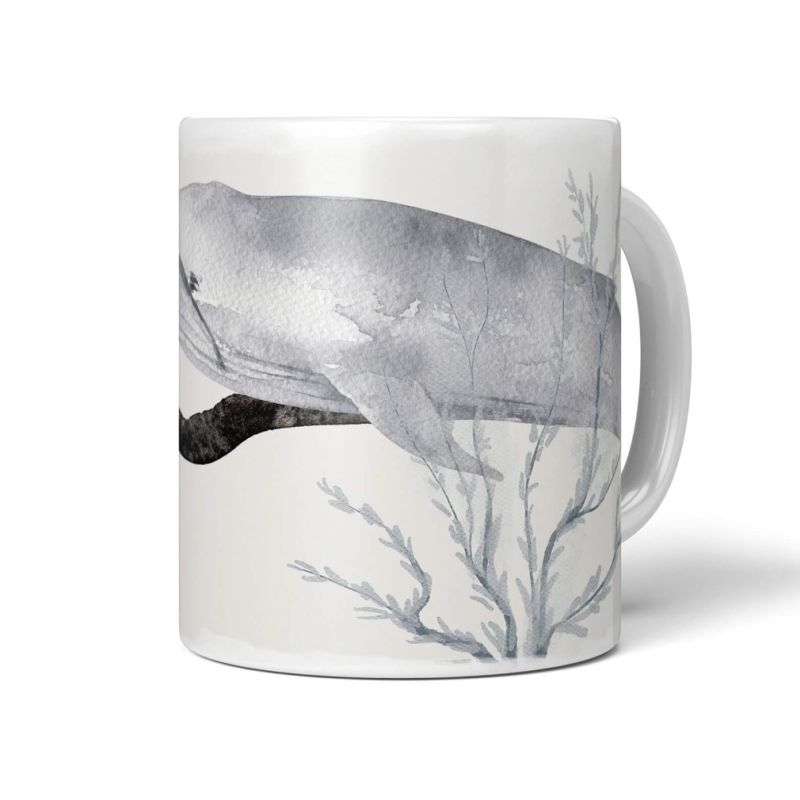 Dekorative Tasse mit schönem Motiv Buckelwal Wasserfarben Korallen Aquarell Kunstvoll