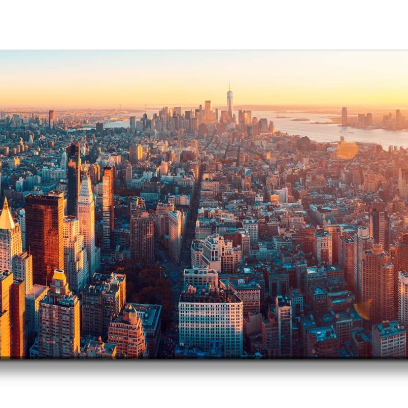 Leinwandbild 120x60cm New York Manhattan Wolkenkratzer Hochhäuser Sonnenuntergang