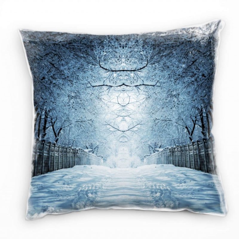 Winter, weiß, grau, schneebedeckte Laubbäume Deko Kissen 40x40cm für Couch Sofa Lounge Zierkissen