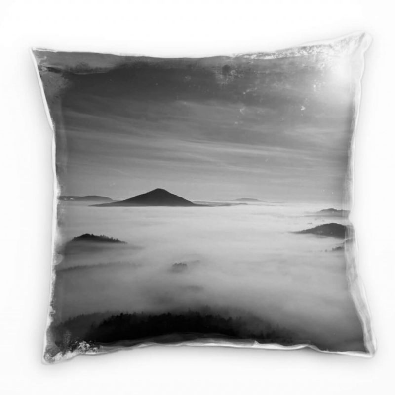 Landschaft, grau, Berge, Nebel, Sonne Deko Kissen 40x40cm für Couch Sofa Lounge Zierkissen