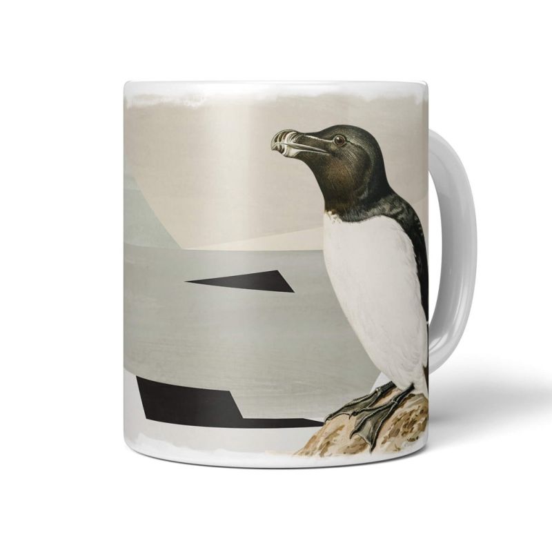 Dekorative Tasse mit schönem Vogel Motiv Pinguin einzigartiges Design Pastelltöne