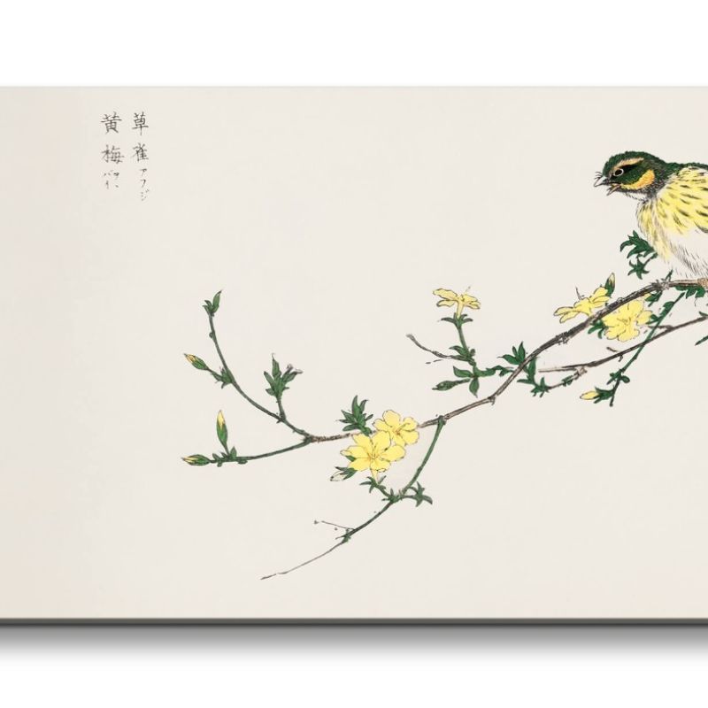 Remaster 120x60cm Wunderschöne traditionell japanische Kunst Zeitlos gelbe Baumblüten Vogel Minimal