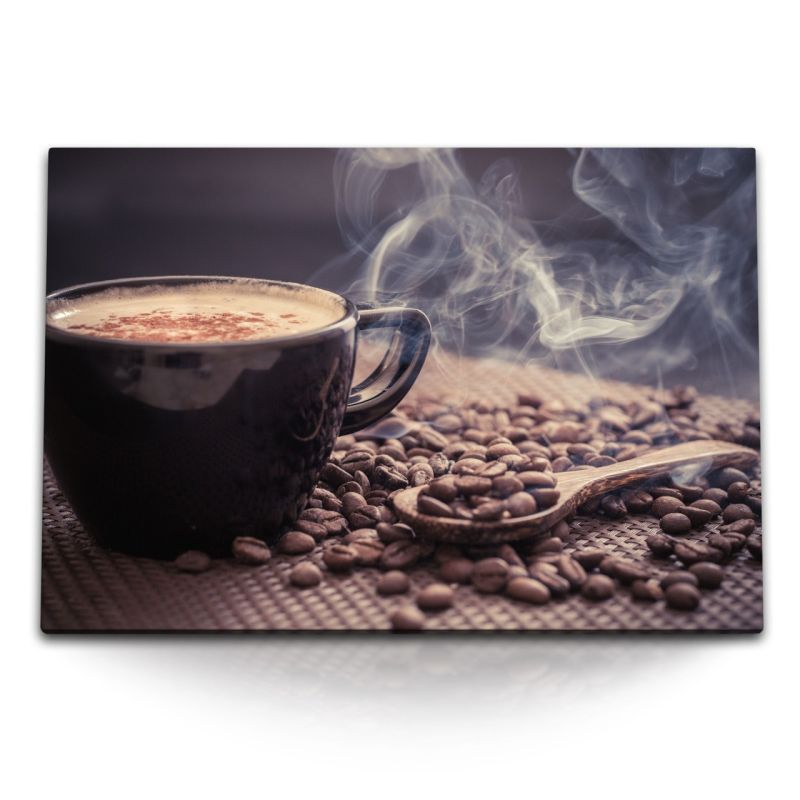 120x80cm Wandbild auf Leinwand Kaffee Kaffeebohnen Kaffeetasse Küche Pausenraum