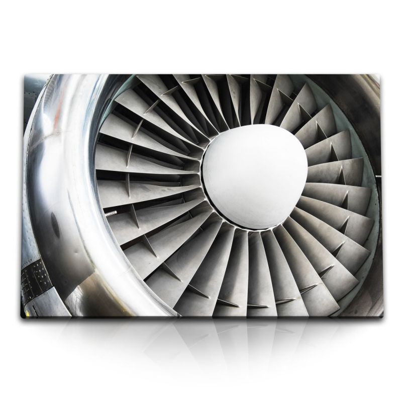 120x80cm Wandbild auf Leinwand Flugzeugturbine Turbine Fotokunst Flugzeug