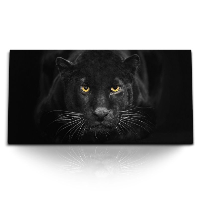 Kunstdruck Bilder 120x60cm Schwarzer Panther Jaguar Raubkatze Tierfotografie