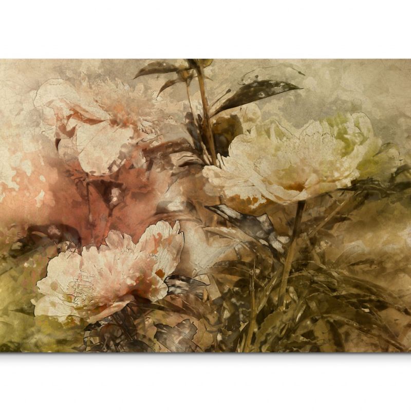 120x80cm Wandbild Gemälde Wasserfarben Blumen grunge vintage