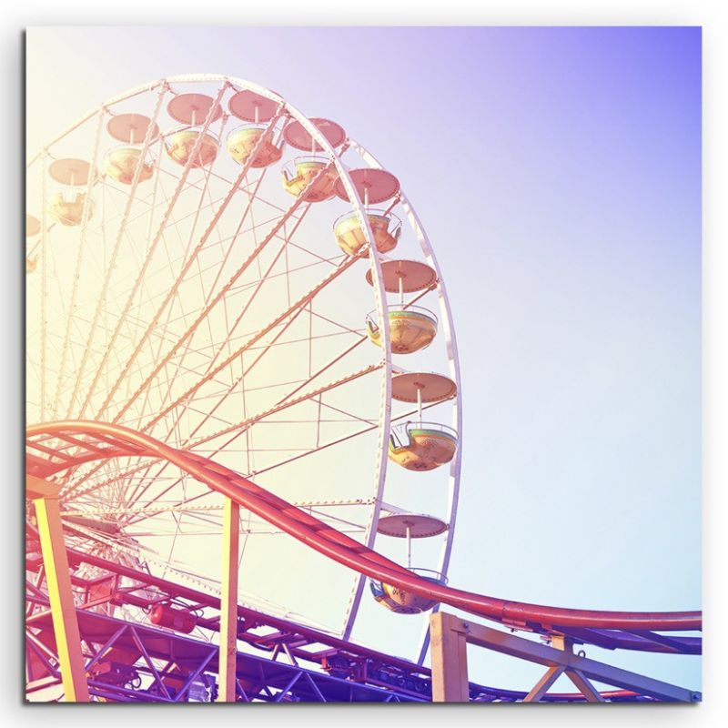 Künstlerische Fotografie – Riesenrad mit Achterbahn auf Leinwand