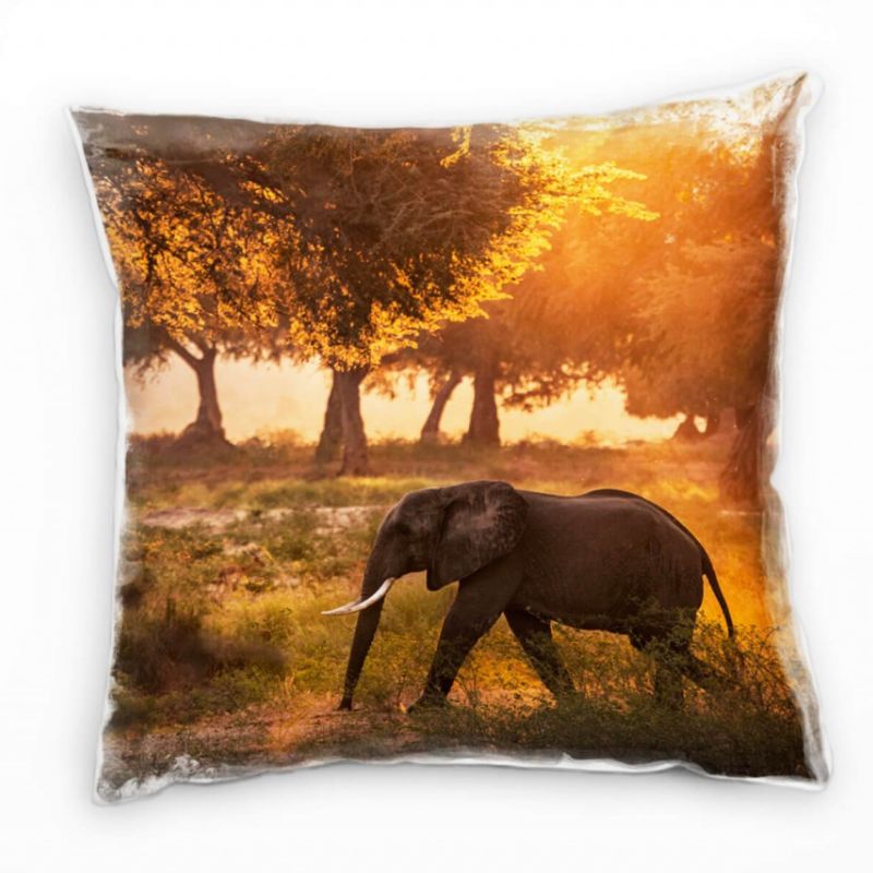 Tiere, Elefant, Sonne, orange, braun Deko Kissen 40x40cm für Couch Sofa Lounge Zierkissen