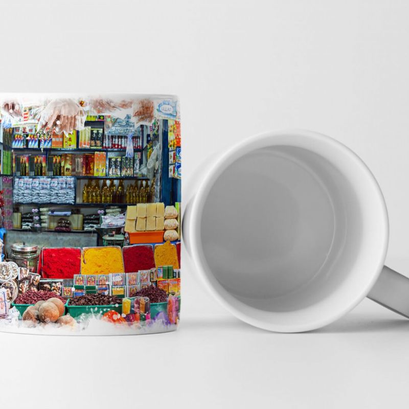 Tasse Geschenk Künstlerische Fotografie – Farbenfroher Marktstand in Indien