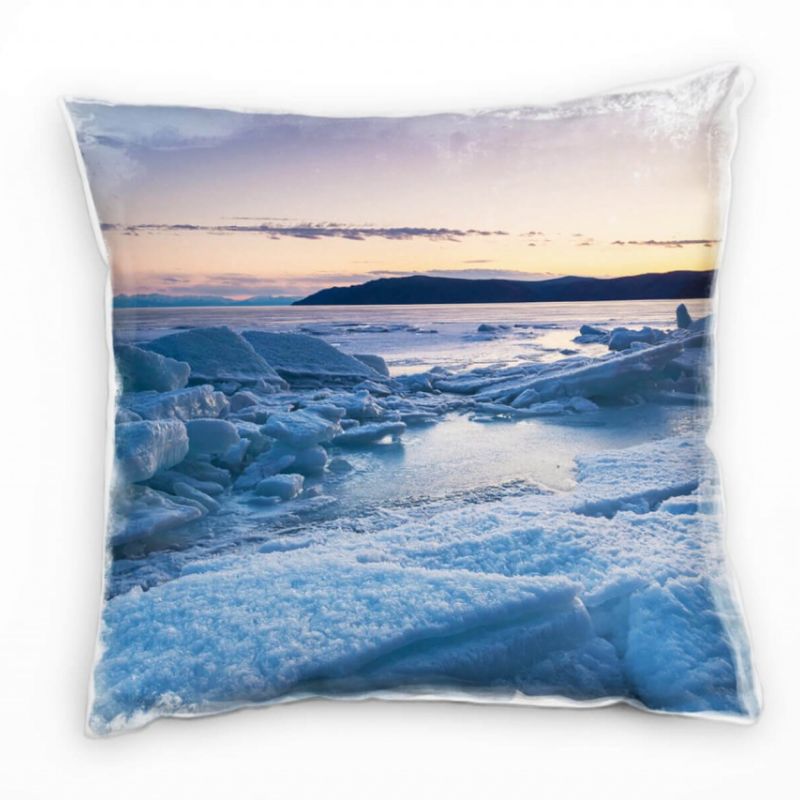 Winter, Eisschollen, Sonnenuntergang, blau, orange Deko Kissen 40x40cm für Couch Sofa Lounge Zierkis