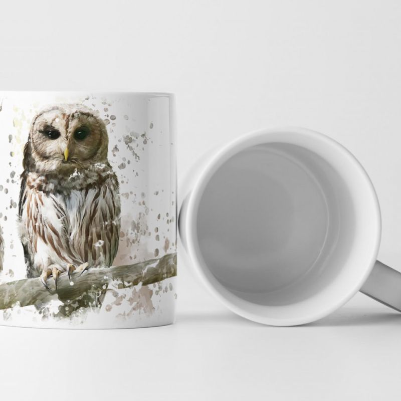 Tasse Geschenk  Digital Painting – süße Eulen auf dem Ast