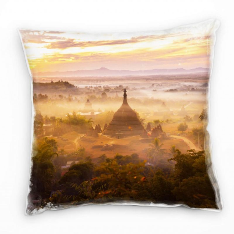 Landschaft, Sonnenaufgang, Bagan, Tempel, orange Deko Kissen 40x40cm für Couch Sofa Lounge Zierkisse