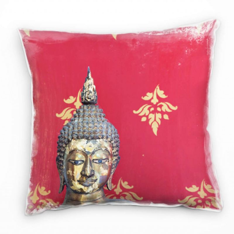 Retro und Vintage, gold, pink, Buddha Deko Kissen 40x40cm für Couch Sofa Lounge Zierkissen