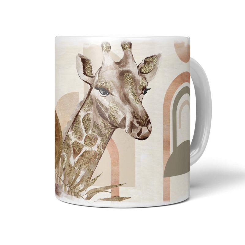 Tasse Porzellan Tier Motiv Giraffe Kunstvoll Dekorativ Gold Erdtöne Design