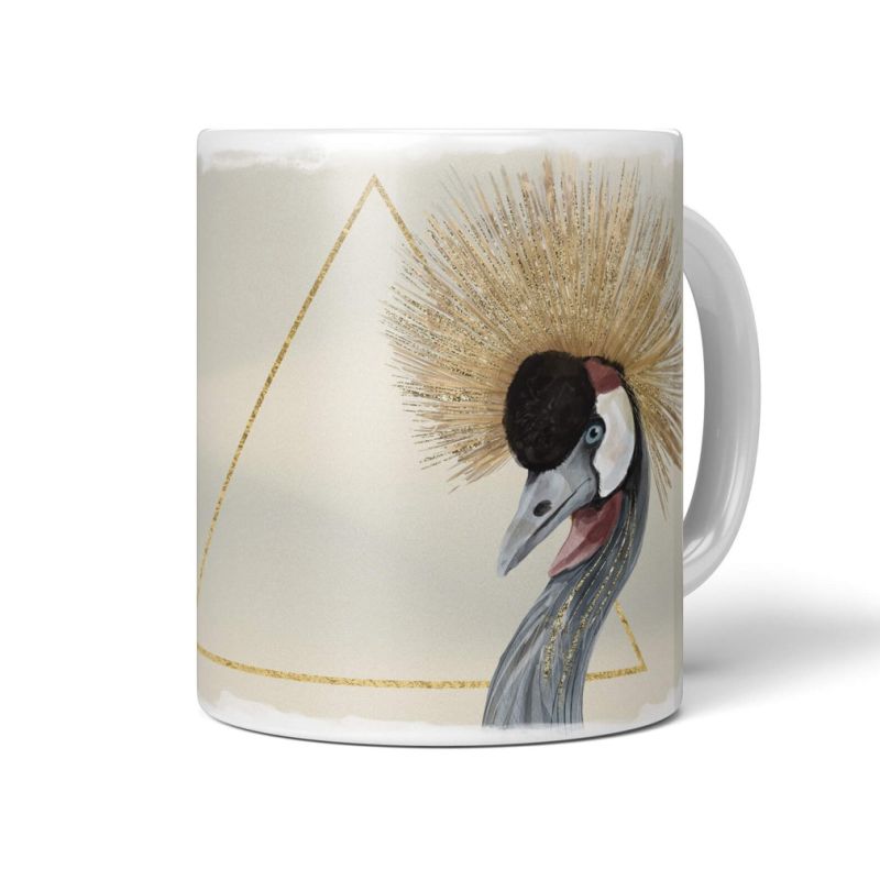 Dekorative Tasse mit schönem Vogel Motiv Kranich schönem Design Pastelltöne Kunstvoll