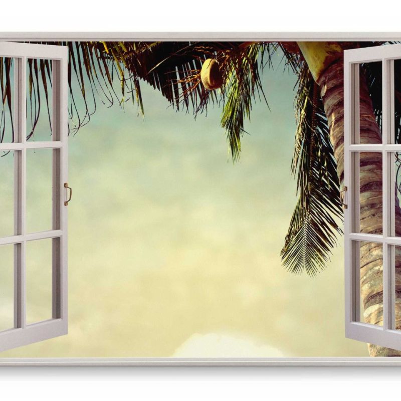 Wandbild 120x80cm Fensterbild Palme Süden Südsee Paradies Sommer