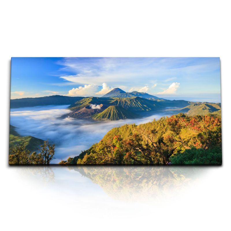 Kunstdruck Bilder 120x60cm Bromo Vulkan in Indonesien Natur Sonnenuntergang