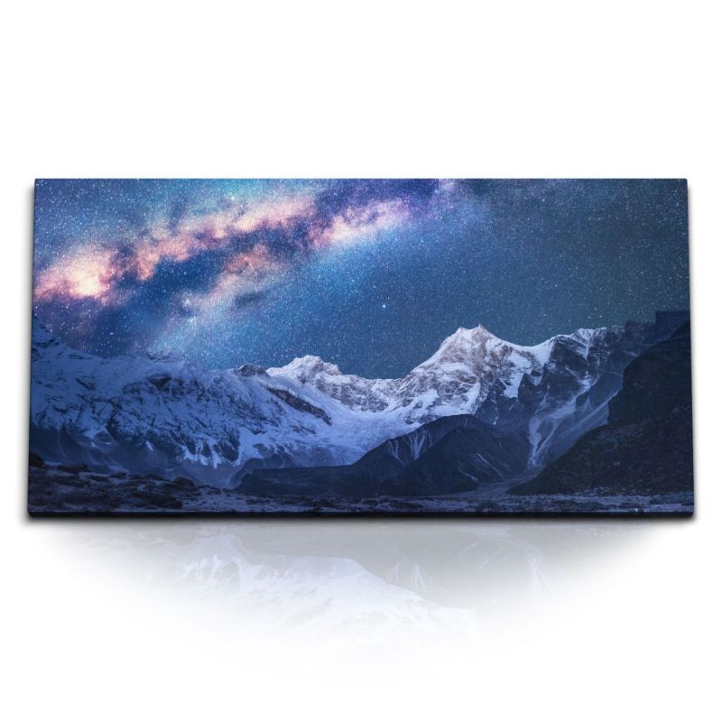 Kunstdruck Bilder 120x60cm Astrofotografie Milchstraße Galaxie Sterne Berge