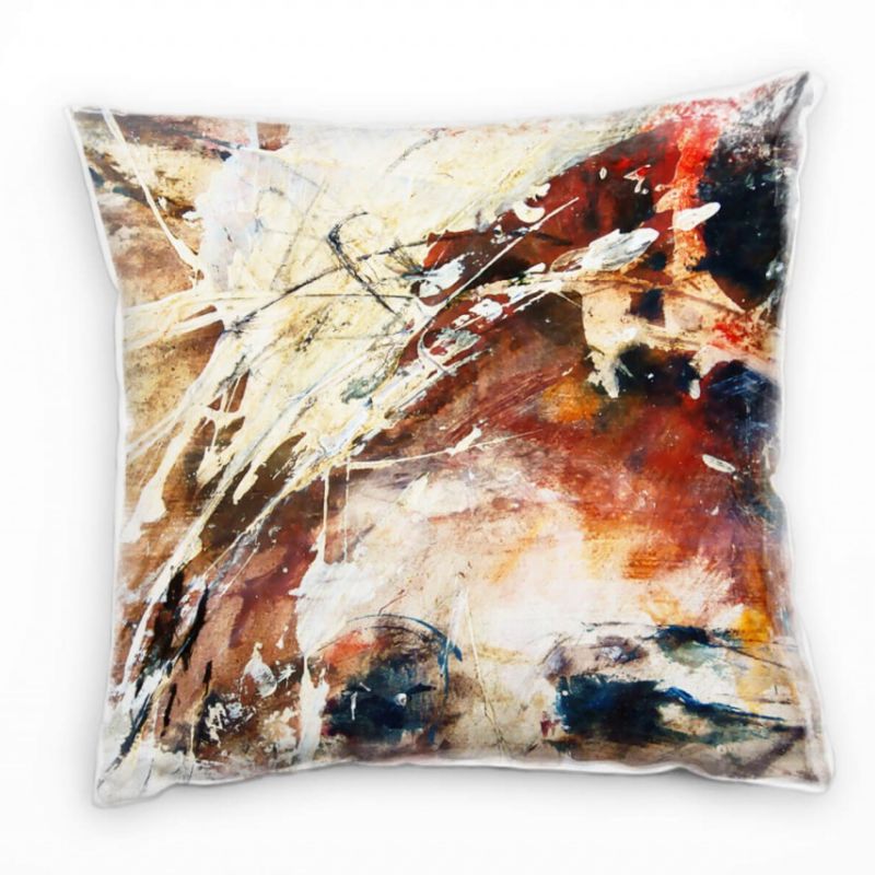 Abstrakt, gemalt, braun, rot, beige, blau Deko Kissen 40x40cm für Couch Sofa Lounge Zierkissen