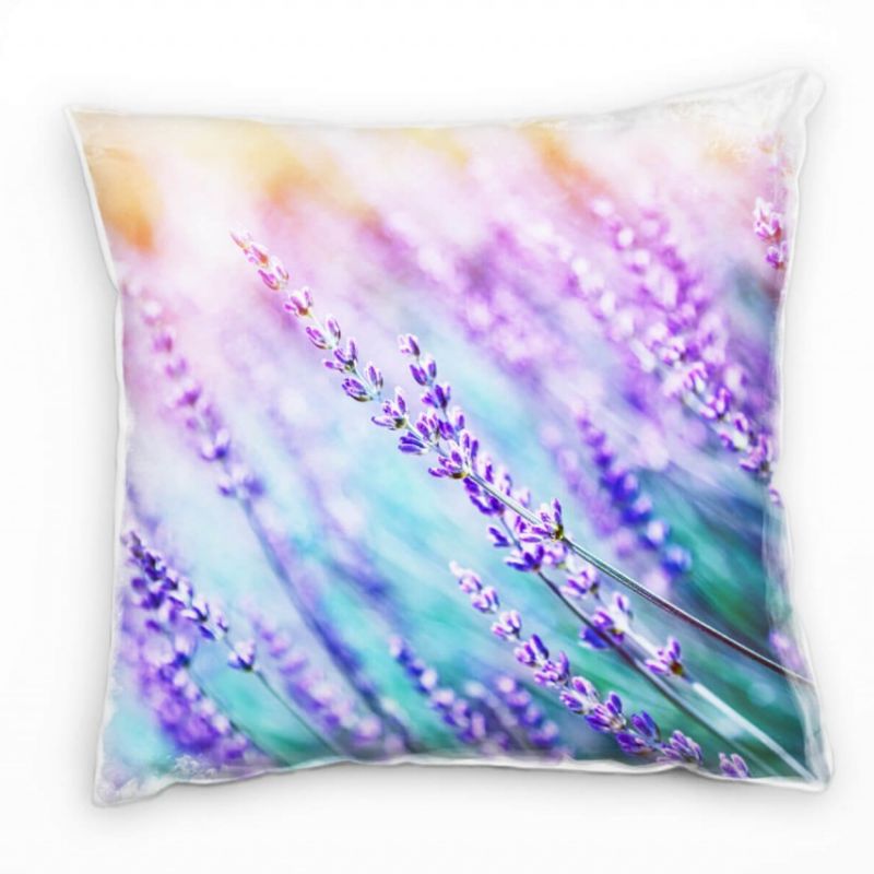 Blumen, Macro, Lavendel, lila, türkis, orange Deko Kissen 40x40cm für Couch Sofa Lounge Zierkissen