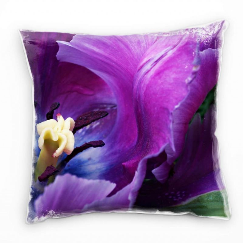 Blumen, Macro, lila, gelb, grün, Tulpe, Blüte Deko Kissen 40x40cm für Couch Sofa Lounge Zierkissen