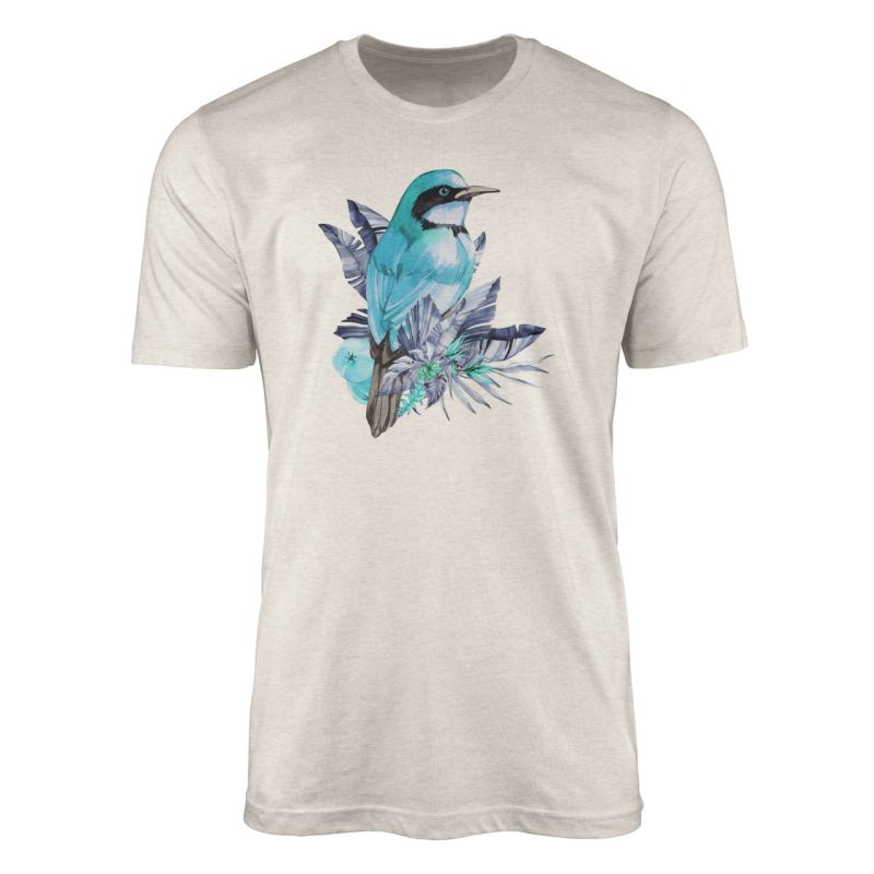 Herren Shirt Organic T-Shirt  Aquarell Motiv Sperling Blumen Bio-Baumwolle Ökomode Nachhaltig Farbe