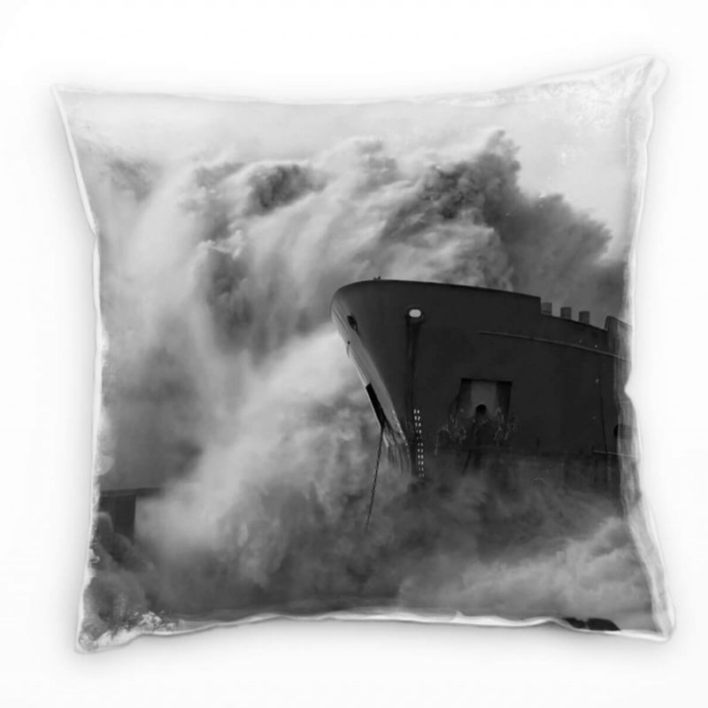 Meer, große Welle, Gischt, Schiff, Unwetter, grau Deko Kissen 40x40cm für Couch Sofa Lounge Zierkiss