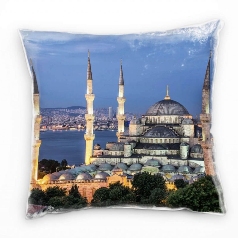 City, Istanbul, blaue Moschee, Nacht, grau, gelb Deko Kissen 40x40cm für Couch Sofa Lounge Zierkisse