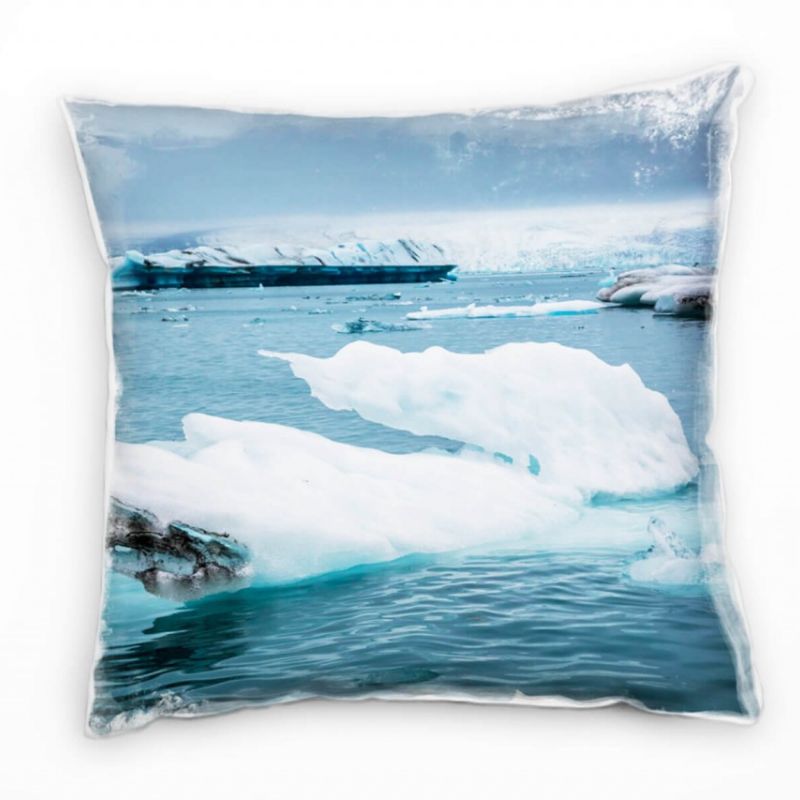 Winter, Eisscholle, Eisberg, Island, türkis Deko Kissen 40x40cm für Couch Sofa Lounge Zierkissen