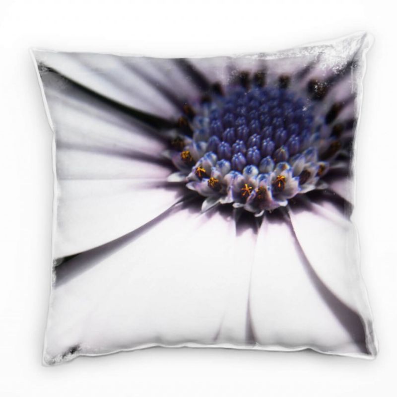 Macro, Blumen, Blütenblätter, blau, grau Deko Kissen 40x40cm für Couch Sofa Lounge Zierkissen