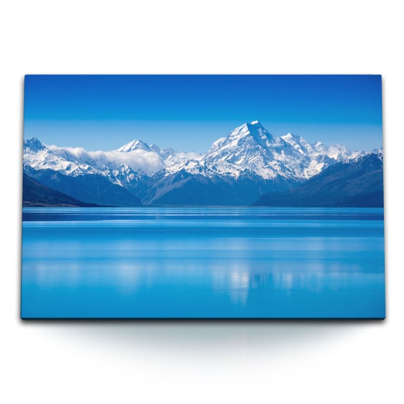 120x80cm Wandbild auf Leinwand Alpen Berge Schneegipfel See Bergsee Blau