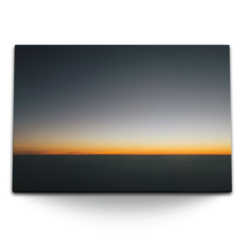 120x80cm Wandbild auf Leinwand Horizont Abendrot Sonnenuntergang Minimal Grau