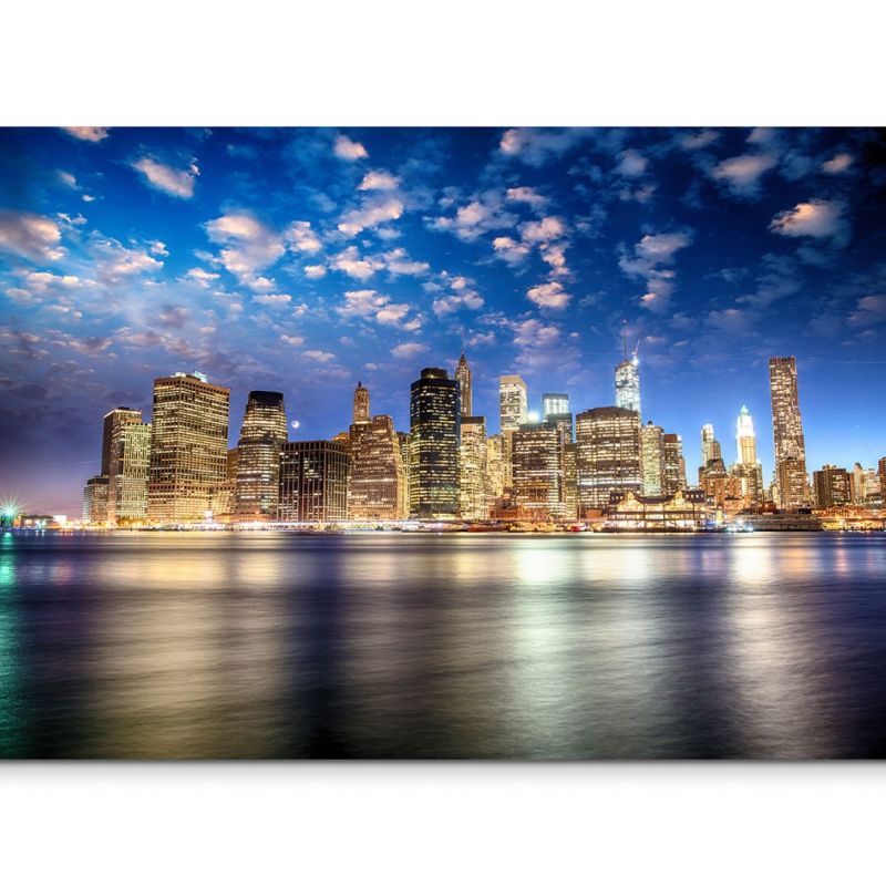 120x80cm Wandbild Manhattan Skyline Sonnenuntergang Wasser