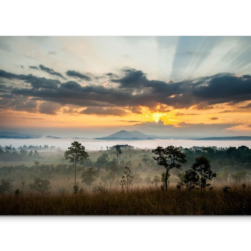 120x80cm Wandbild Thailand Landschaft Wiesen Bäume Sonnenaufgang