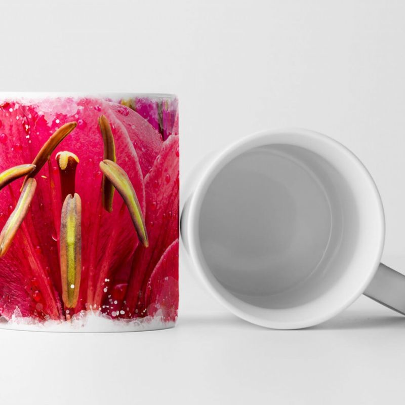 Tasse Geschenk Naturfotografie – Pinke Blume mit Tau