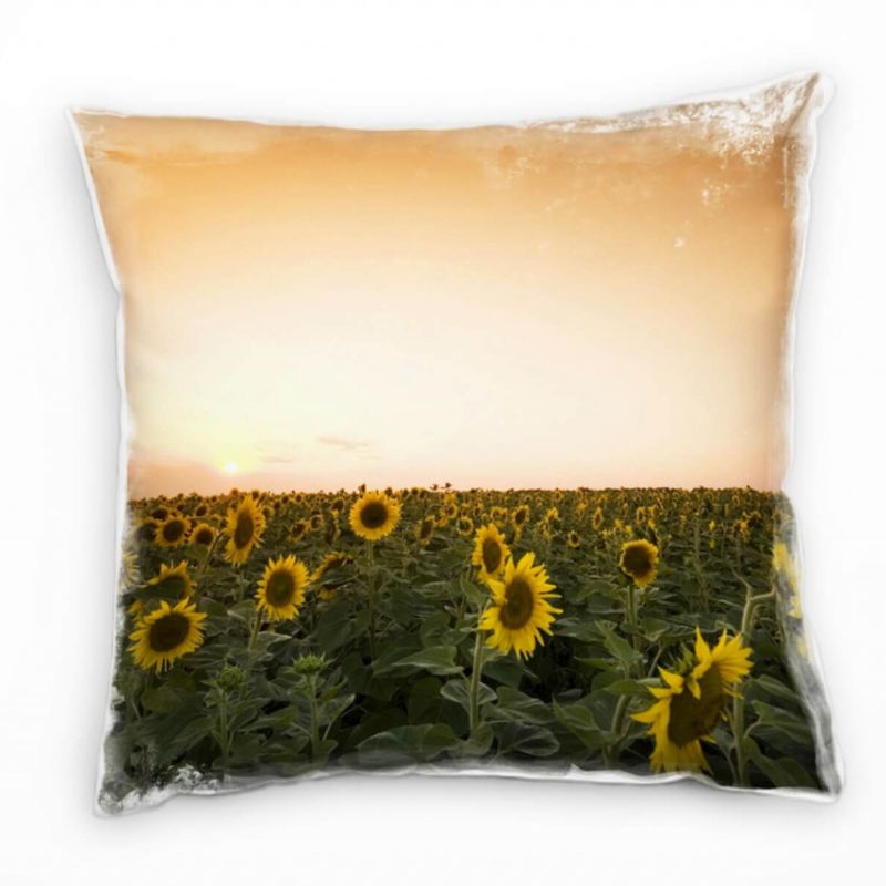 Blumen, gelb, grün, orange, Sonnenaufgang, Sonnenblume Deko Kissen 40x40cm für Couch Sofa Lounge Zie