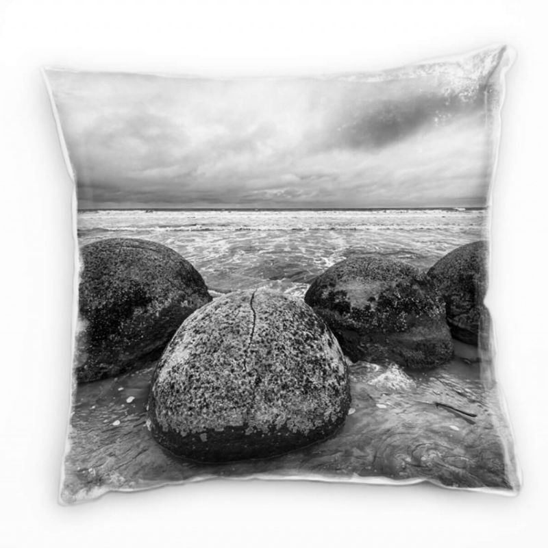 Strand und Meer, Felsen, Wolken, grau Deko Kissen 40x40cm für Couch Sofa Lounge Zierkissen