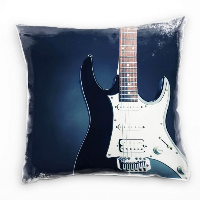 künstlerische Fotografie, E-Gitarre, blau, weiß Deko Kissen 40x40cm für Couch Sofa Lounge Zierkissen